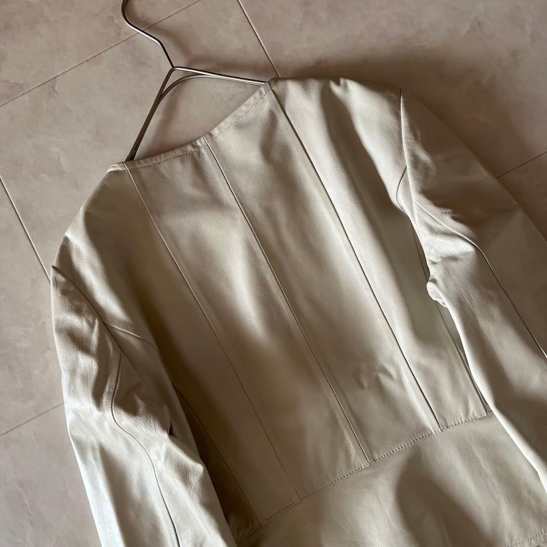 極美品✨PLATINEプラティーヌ ラムレザーノーカラージャケット 本革羊革38