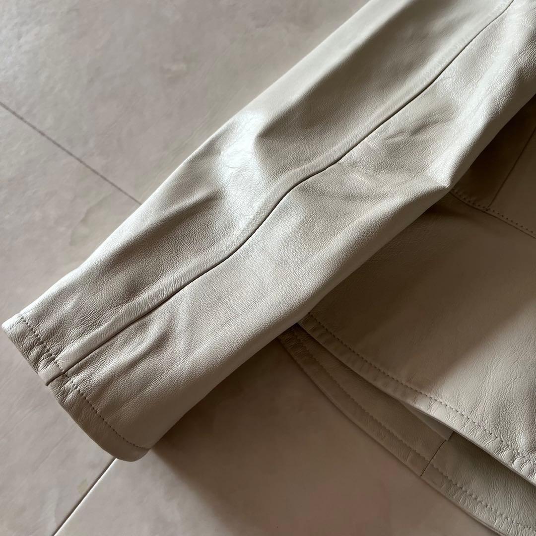 極美品✨PLATINEプラティーヌ ラムレザーノーカラージャケット 本革羊革38