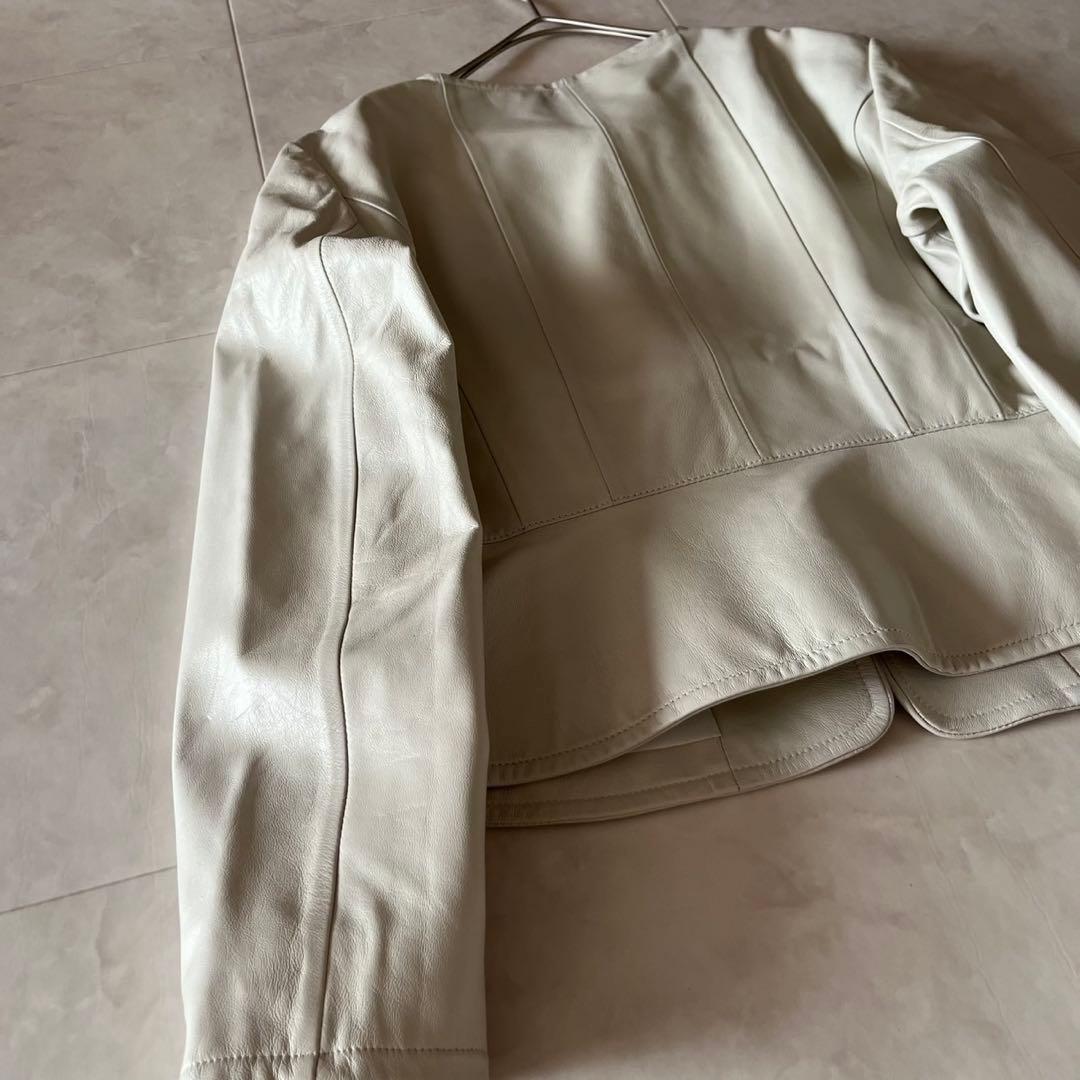 極美品✨PLATINEプラティーヌ ラムレザーノーカラージャケット 本革羊革38