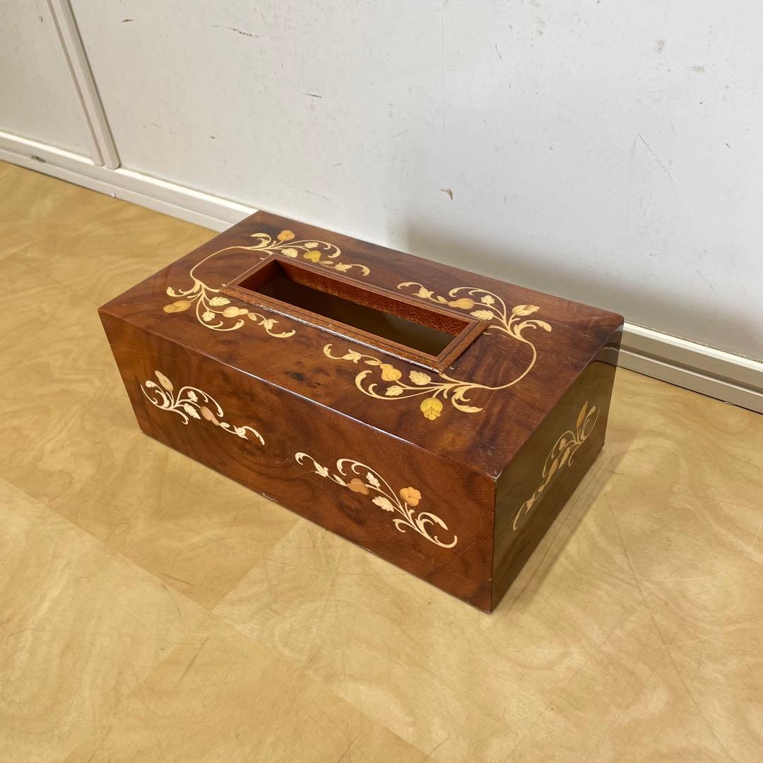 イタリア製 象嵌 ティッシュケース 木製ティッシュボックス アンティーク調