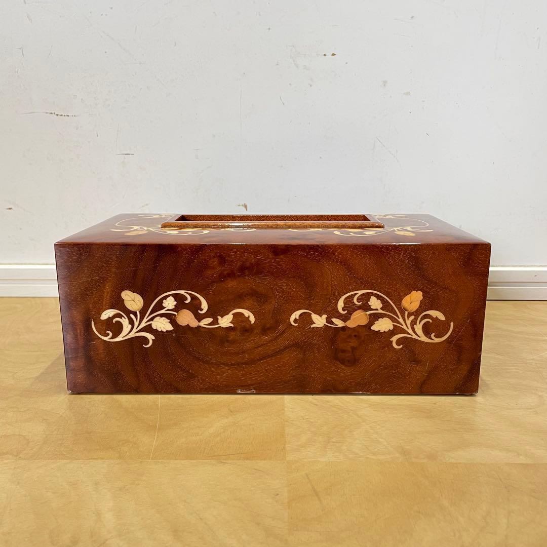 イタリア製 象嵌 ティッシュケース 木製ティッシュボックス アンティーク調