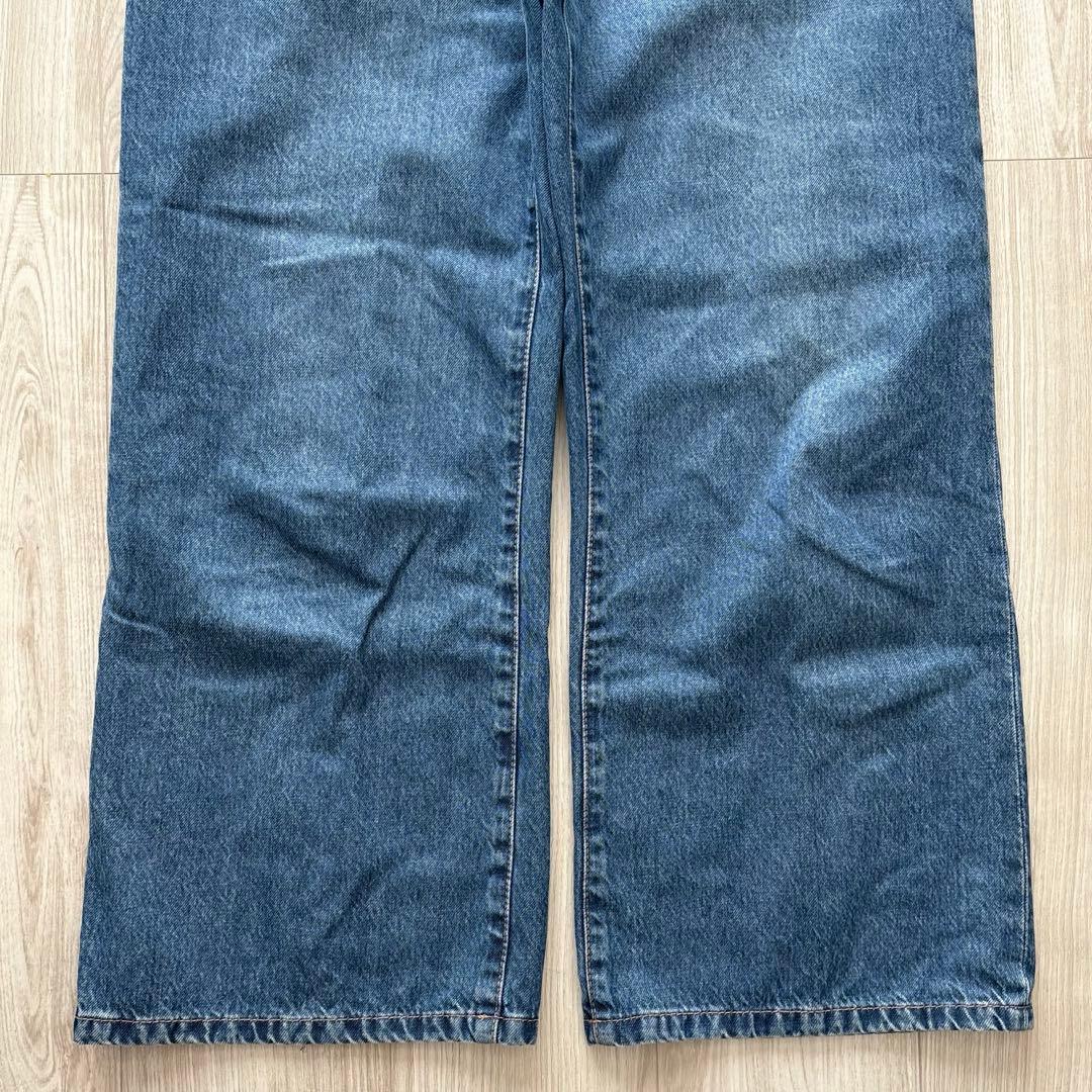 【美品】ETRO 23年製 ワイドデニムパンツ 25inch ロゴ刺繍 革パッチ