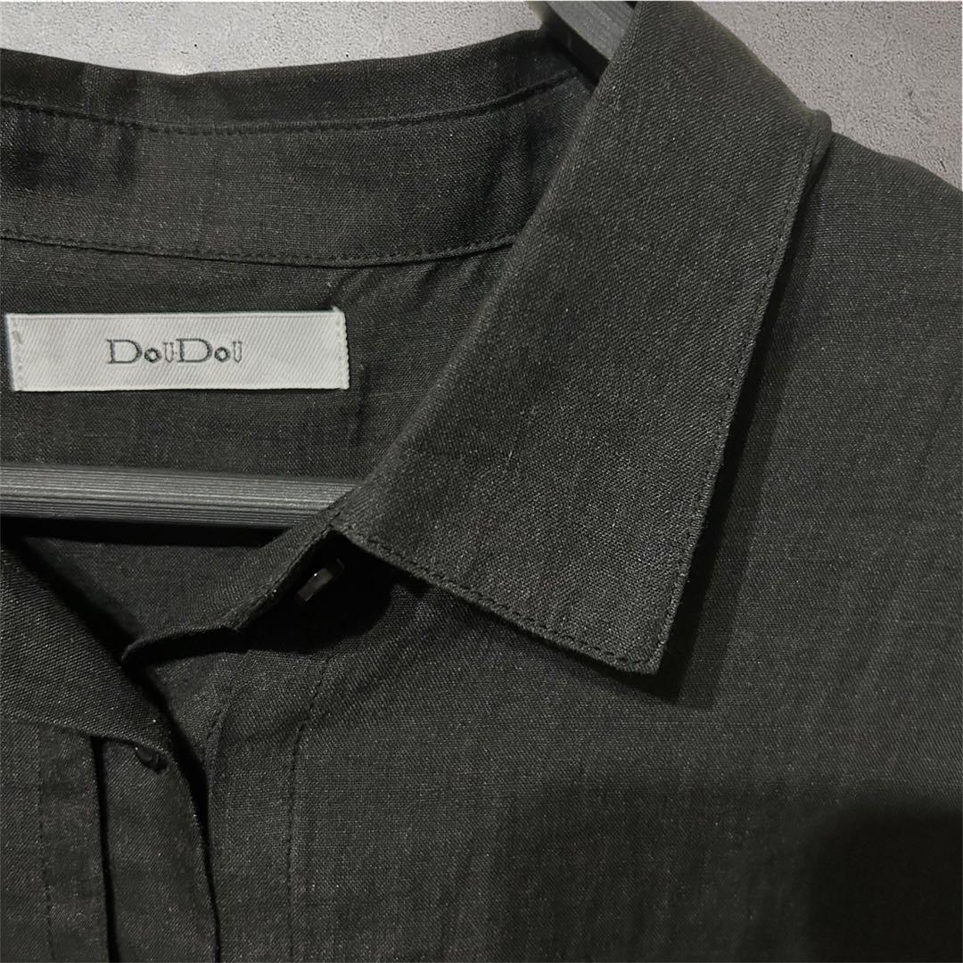 新品 今期 doudou リネンドロストフレンチシャツ シアー ブラック