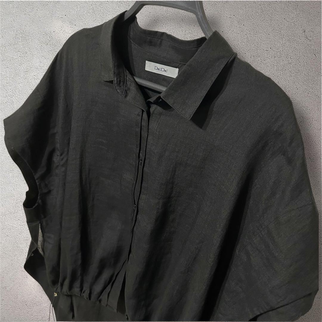 新品 今期 doudou リネンドロストフレンチシャツ シアー ブラック