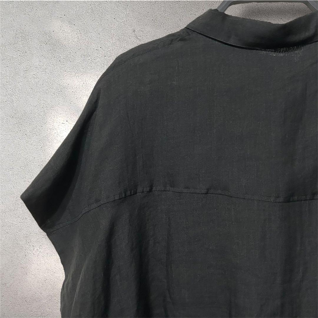 新品 今期 doudou リネンドロストフレンチシャツ シアー ブラック