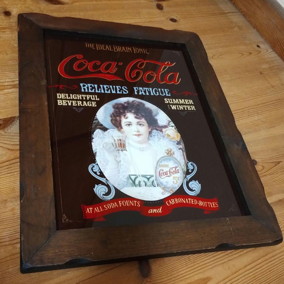 ★ビンテージCoca-Colaウッドフレームパブミラー