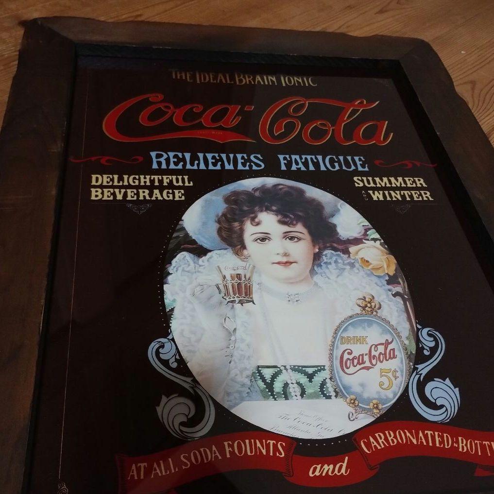 ★ビンテージCoca-Colaウッドフレームパブミラー