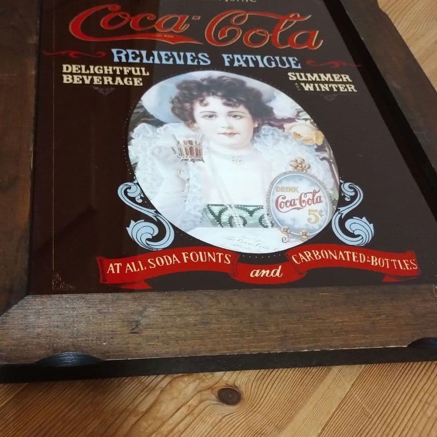 ★ビンテージCoca-Colaウッドフレームパブミラー