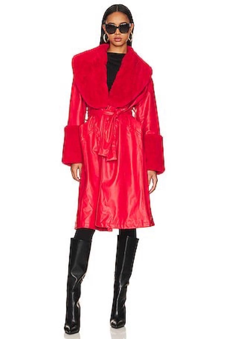 希少　美品　JAKKE ビーガンレザー　レッド　ファー　コート　Bailey