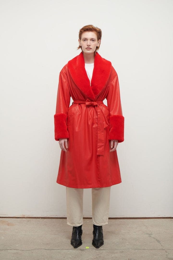 希少　美品　JAKKE ビーガンレザー　レッド　ファー　コート　Bailey