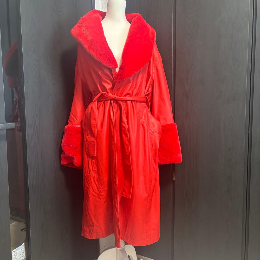 希少　美品　JAKKE ビーガンレザー　レッド　ファー　コート　Bailey