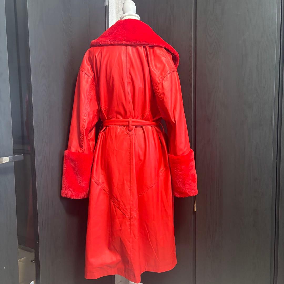 希少　美品　JAKKE ビーガンレザー　レッド　ファー　コート　Bailey