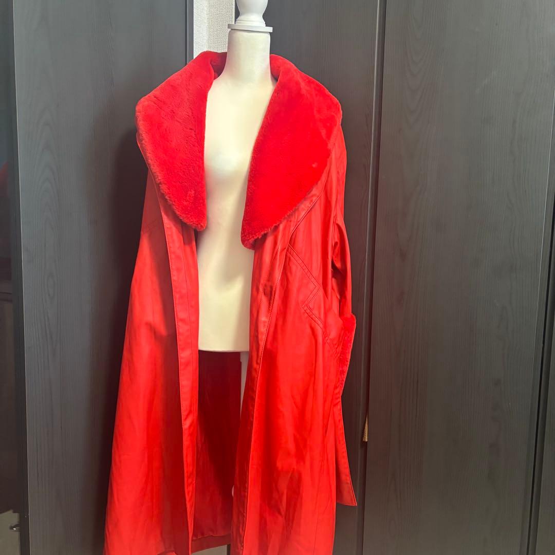 希少　美品　JAKKE ビーガンレザー　レッド　ファー　コート　Bailey