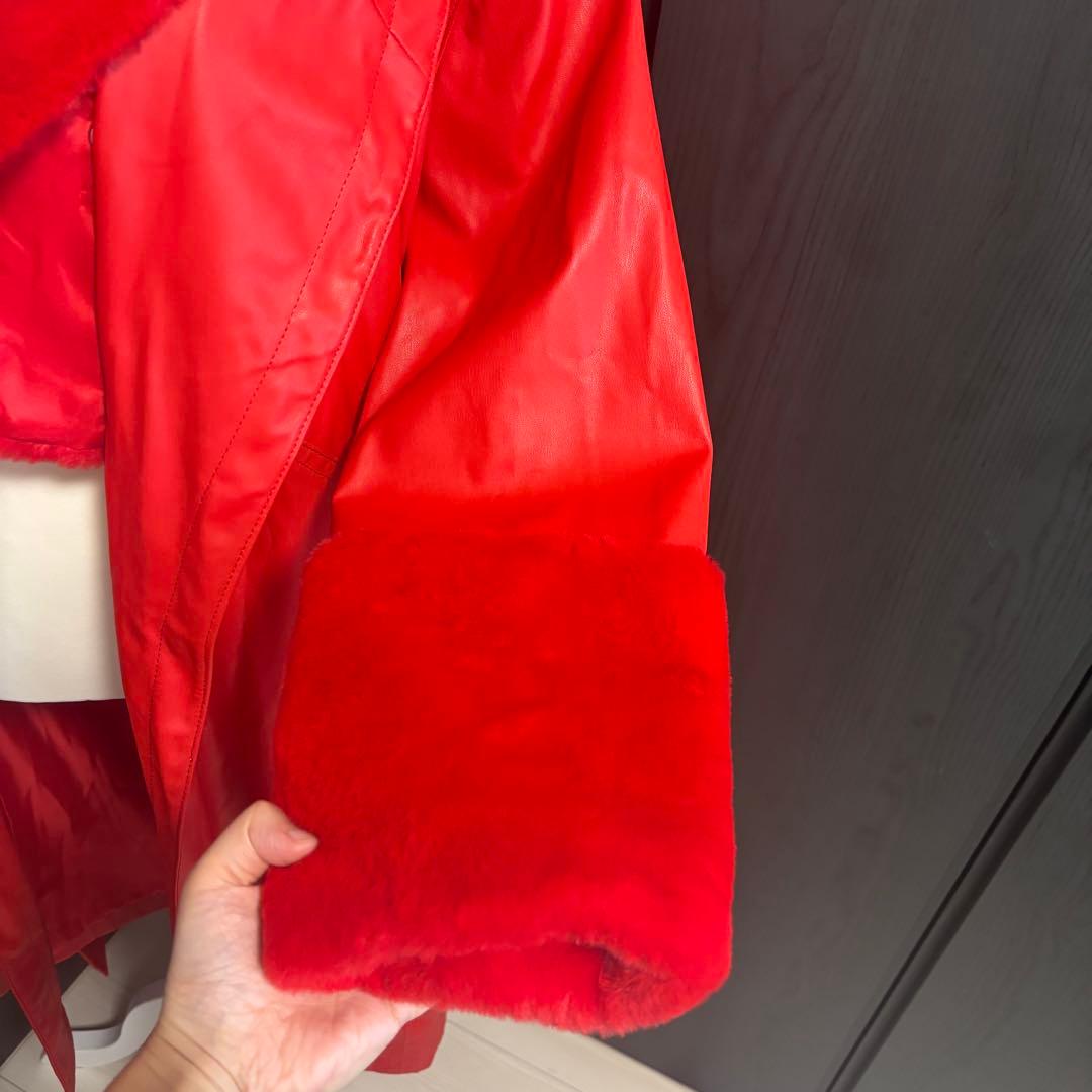 希少　美品　JAKKE ビーガンレザー　レッド　ファー　コート　Bailey