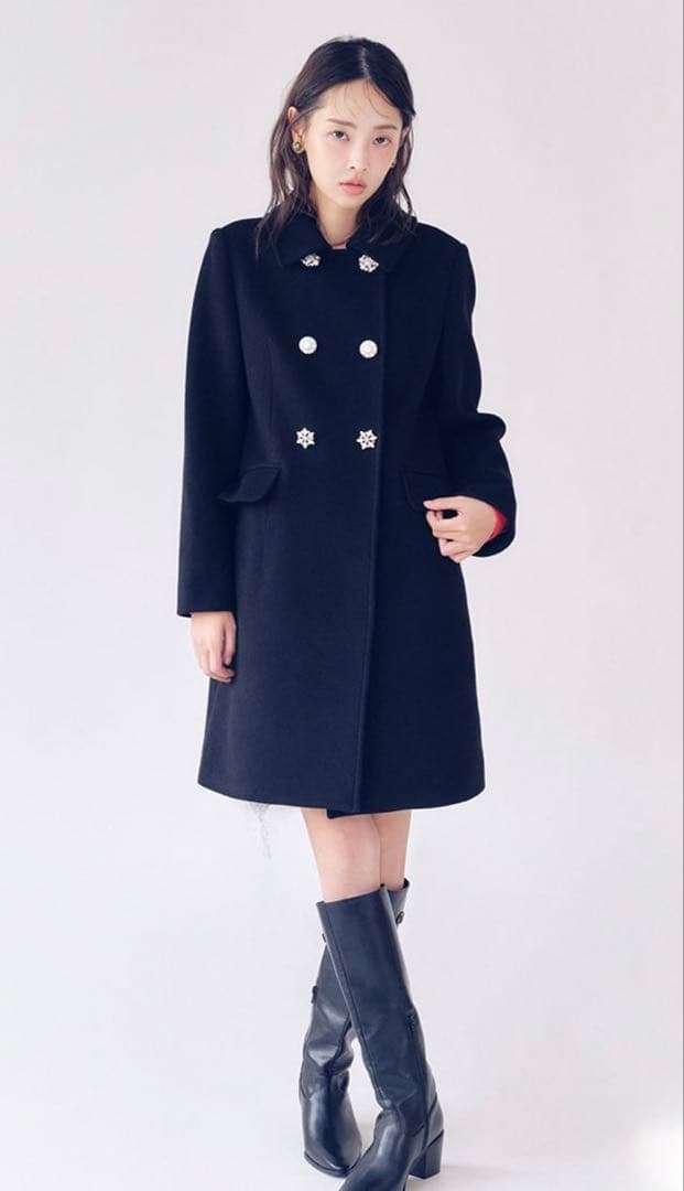 【最終値下げ】リリーブラウン ダブルビジューミディコート