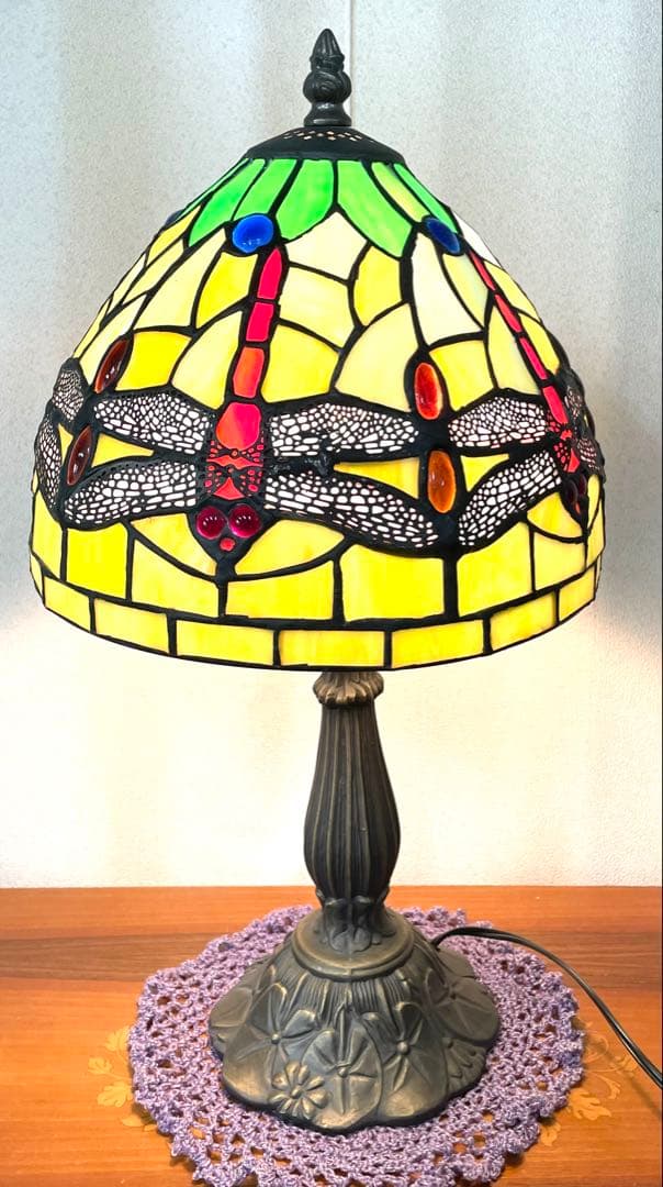アールヌーボー トンボ柄 ステンドグラス 卓上ランプ インテリア 美品