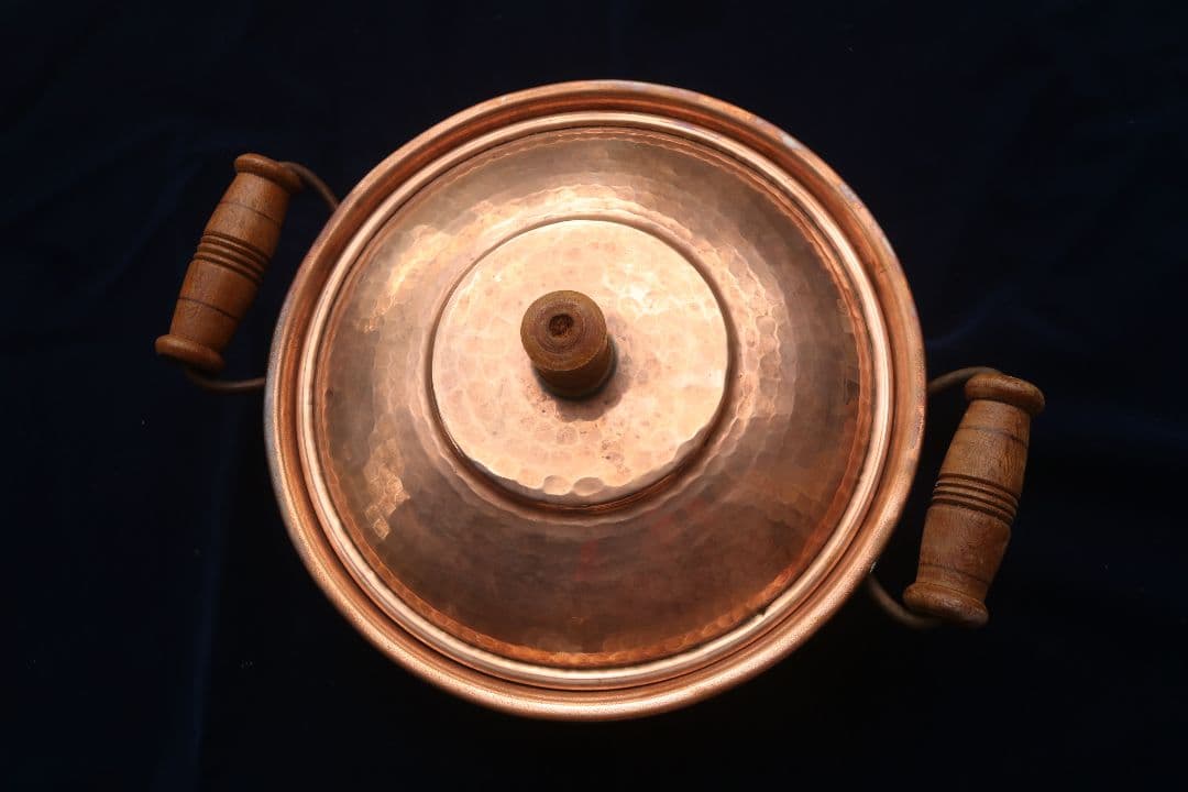 メキシコ　銅製 両手鍋 直径約25cm 木製ハンドル付き　値下げ