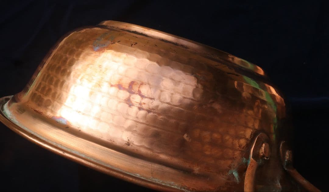 メキシコ　銅製 両手鍋 直径約25cm 木製ハンドル付き　値下げ