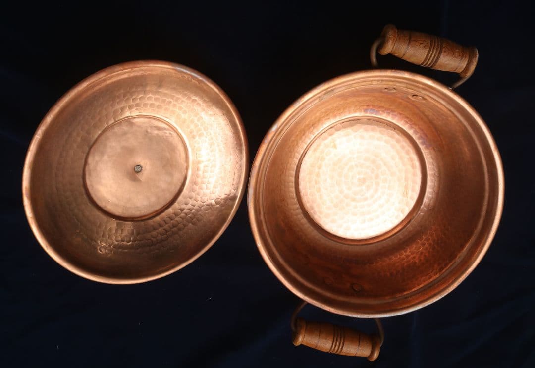 メキシコ　銅製 両手鍋 直径約25cm 木製ハンドル付き　値下げ