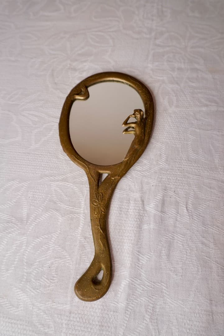 フランス ブロカント 真鍮製 手鏡
