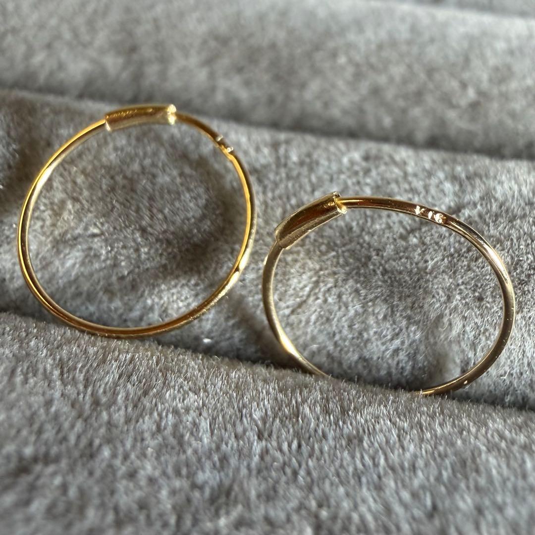 【未使用品】K18YG フープピアス、刻印あり