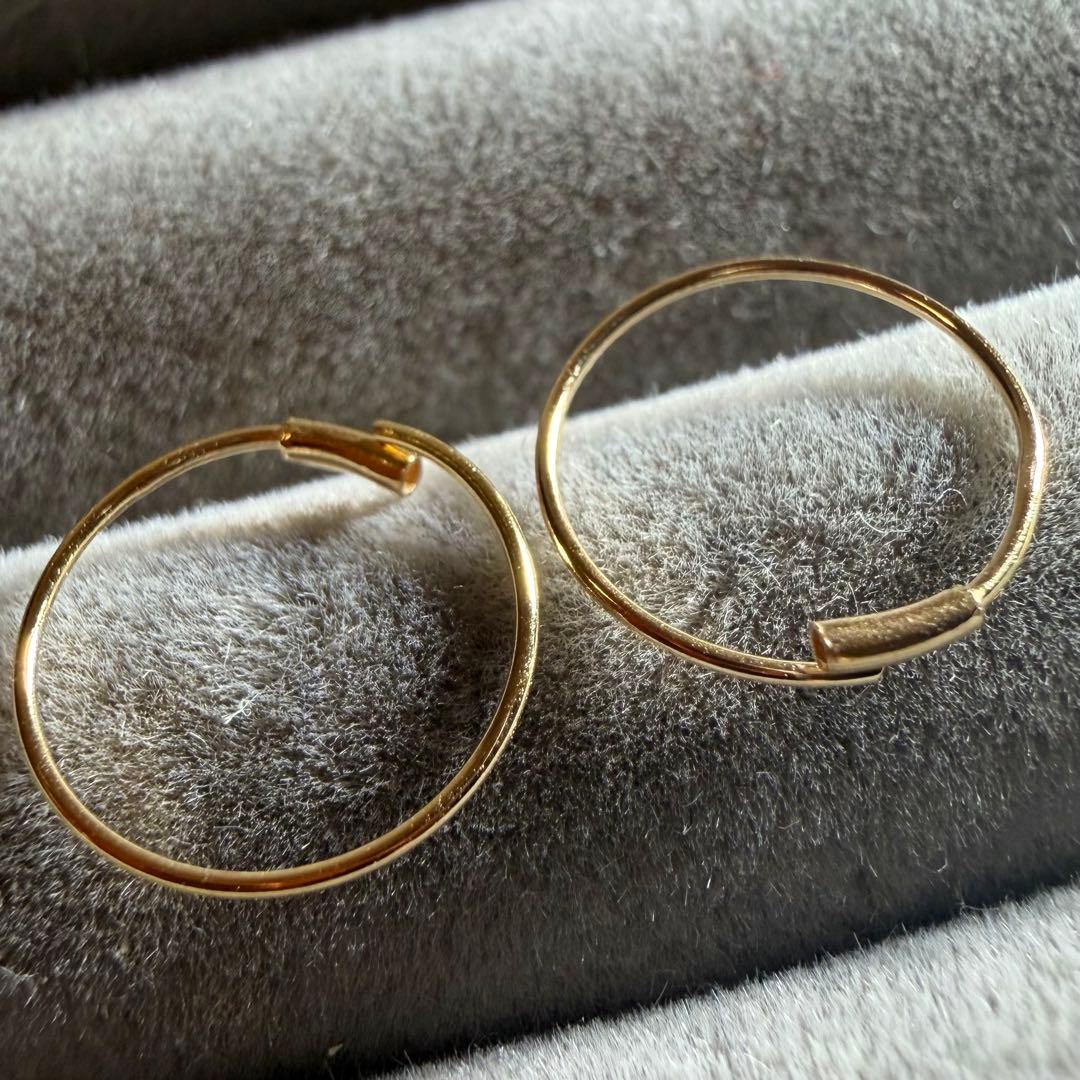 【未使用品】K18YG フープピアス、刻印あり