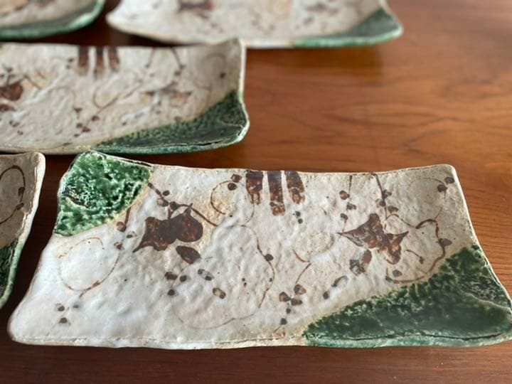 ばら売り応相談　織部　角皿　焼き物皿　作家もの　刺身皿　魚皿