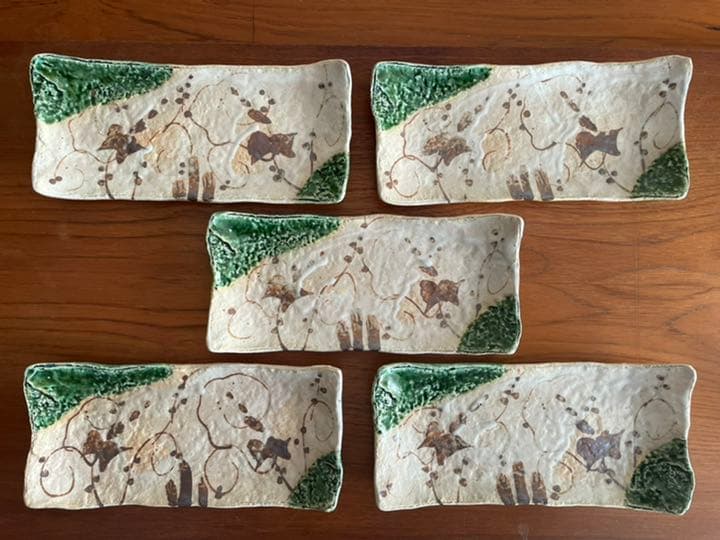 ばら売り応相談　織部　角皿　焼き物皿　作家もの　刺身皿　魚皿