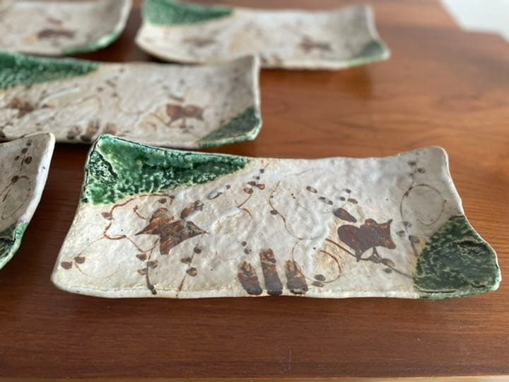 ばら売り応相談　織部　角皿　焼き物皿　作家もの　刺身皿　魚皿