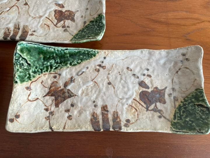 ばら売り応相談　織部　角皿　焼き物皿　作家もの　刺身皿　魚皿