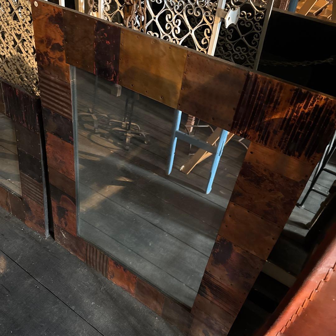 トルコ銅張りミラー 銅飾り鏡Ｌ