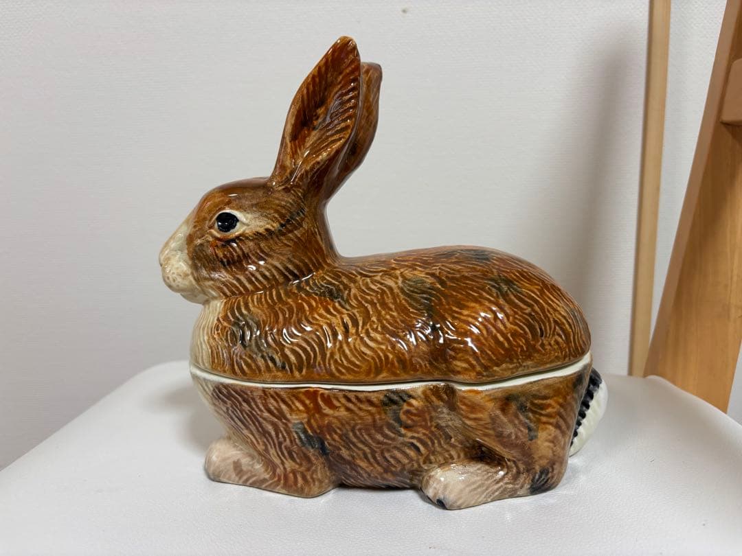 フランス陶器☆うさぎ型テリーヌポット コーガン作 マジョリカ焼き