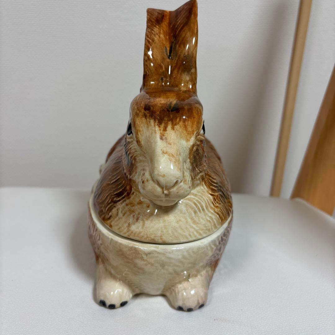 フランス陶器☆うさぎ型テリーヌポット コーガン作 マジョリカ焼き