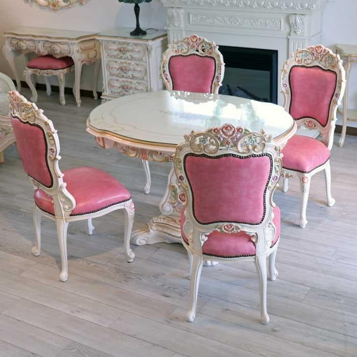 専用 ダイニング5点セット 120cm ロココ 本革 猫脚 テーブルセット