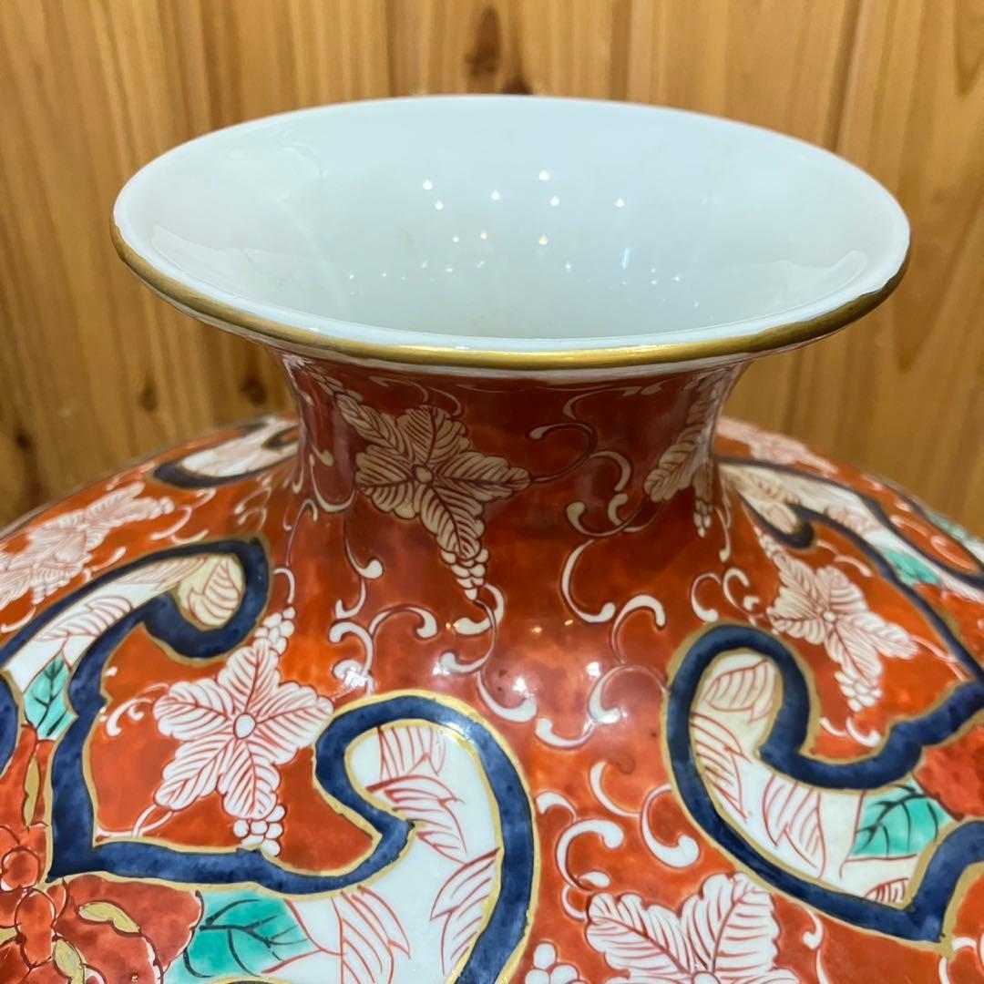 【有田焼/古泉窯 花瓶】赤絵 美人 花 高さ42cm 飾壺 古美術品