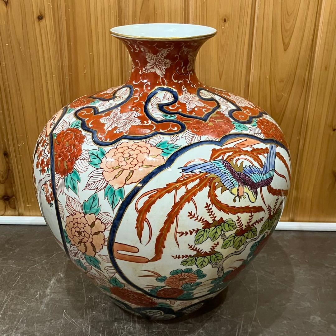 【有田焼/古泉窯 花瓶】赤絵 美人 花 高さ42cm 飾壺 古美術品