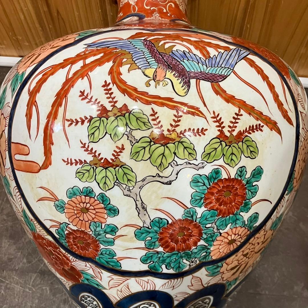 【有田焼/古泉窯 花瓶】赤絵 美人 花 高さ42cm 飾壺 古美術品