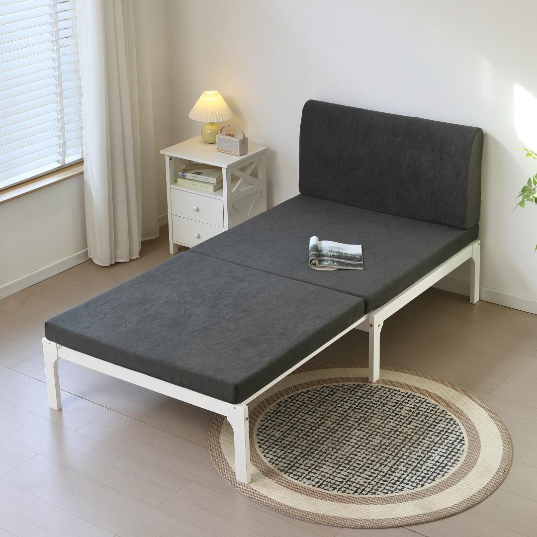 タイムセール！ソファベッド【ダークグレーマット付き】　長さは調節可能　WHITE