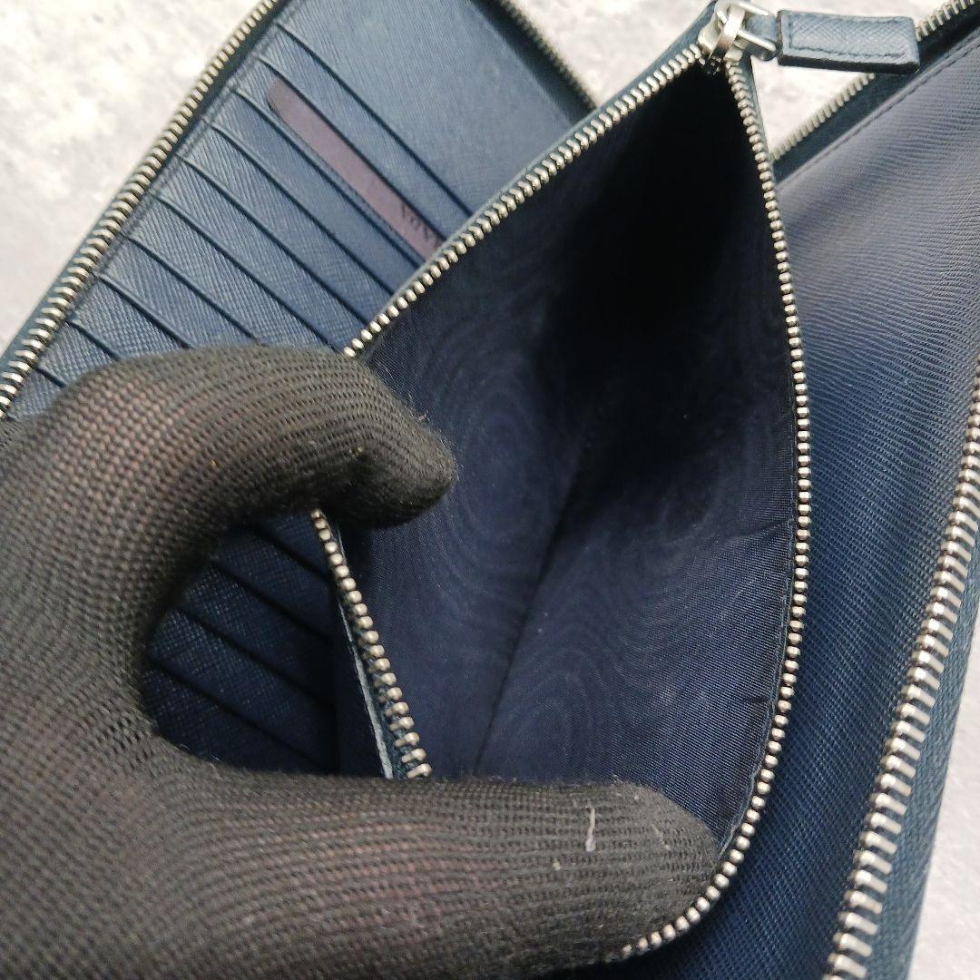 ✨大容量✨ プラダ メンズ バイカラー オーガナイザー 黒 紺 メタル ロゴ