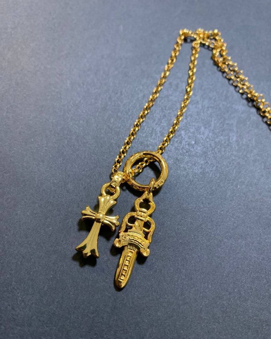 22k ベビーファット　ダガー　ダイヤ　ネックレス　50㎝