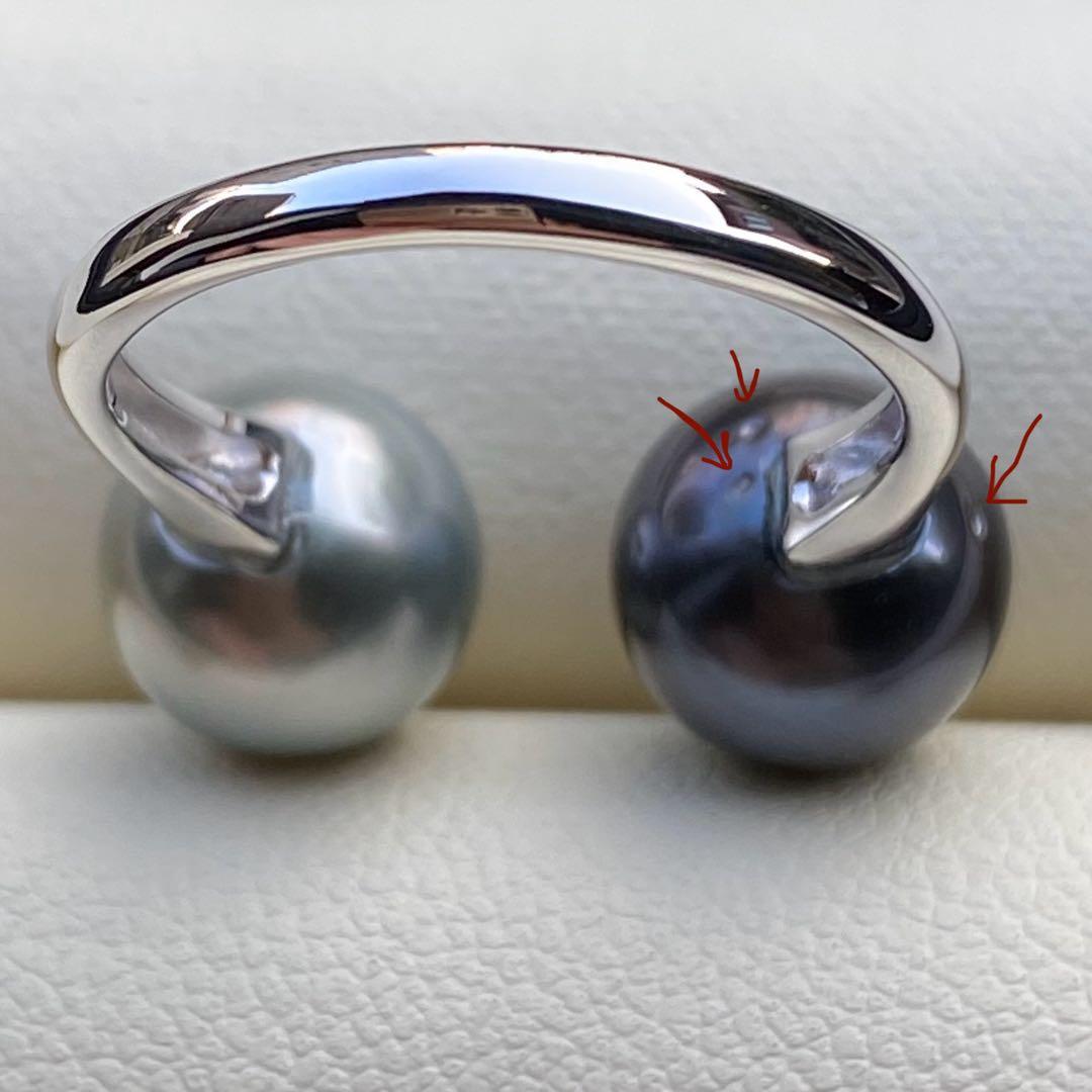 本真珠　南洋黒蝶真珠ダブルリング　9.3&9.1mmピーコックグリーンL1264