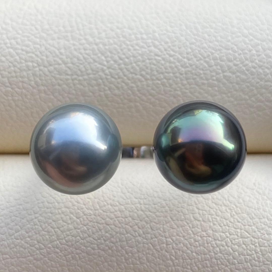 本真珠　南洋黒蝶真珠ダブルリング　9.3&9.1mmピーコックグリーンL1264