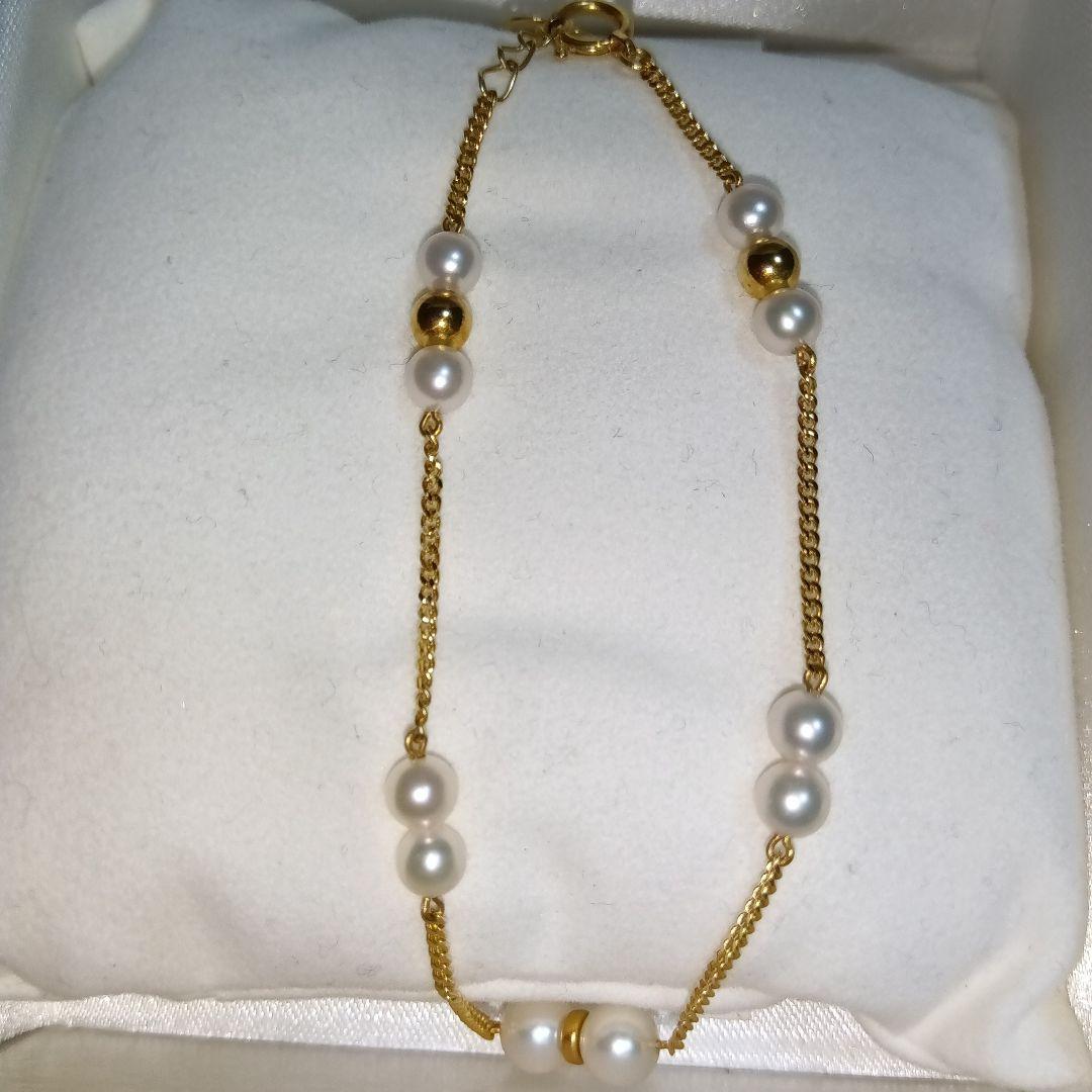 K18ベビーパールステーションブレスレット 3-5mm 18cm 3g