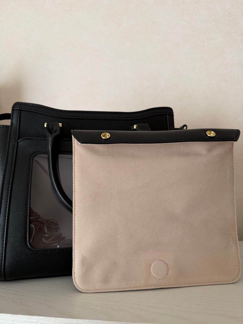 MARSLY ブラック トートバッグ 透明ポケット付き