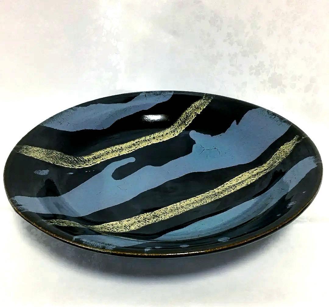 花器　有田焼　黒×金色　水盤 　華道