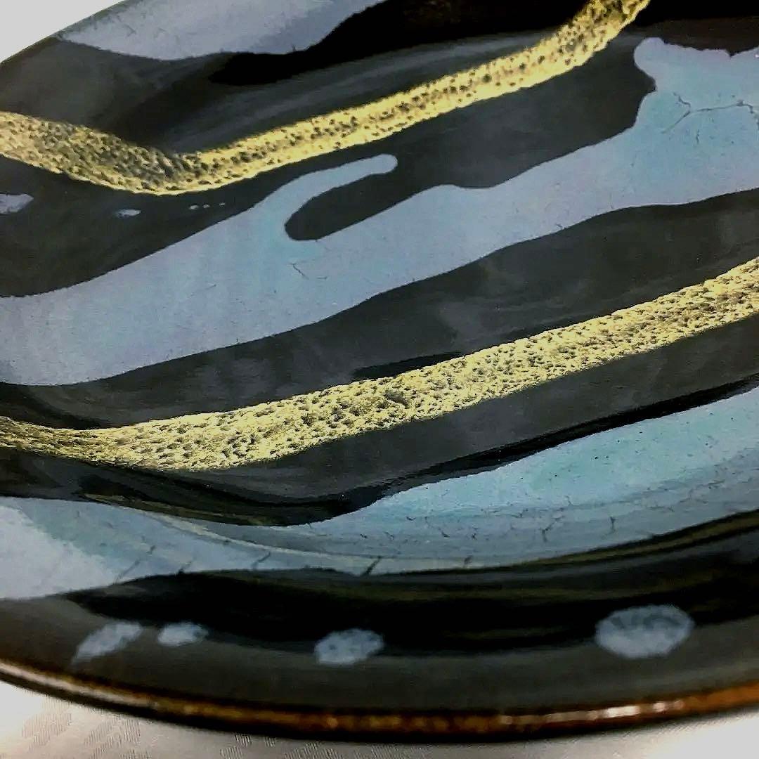 花器　有田焼　黒×金色　水盤 　華道