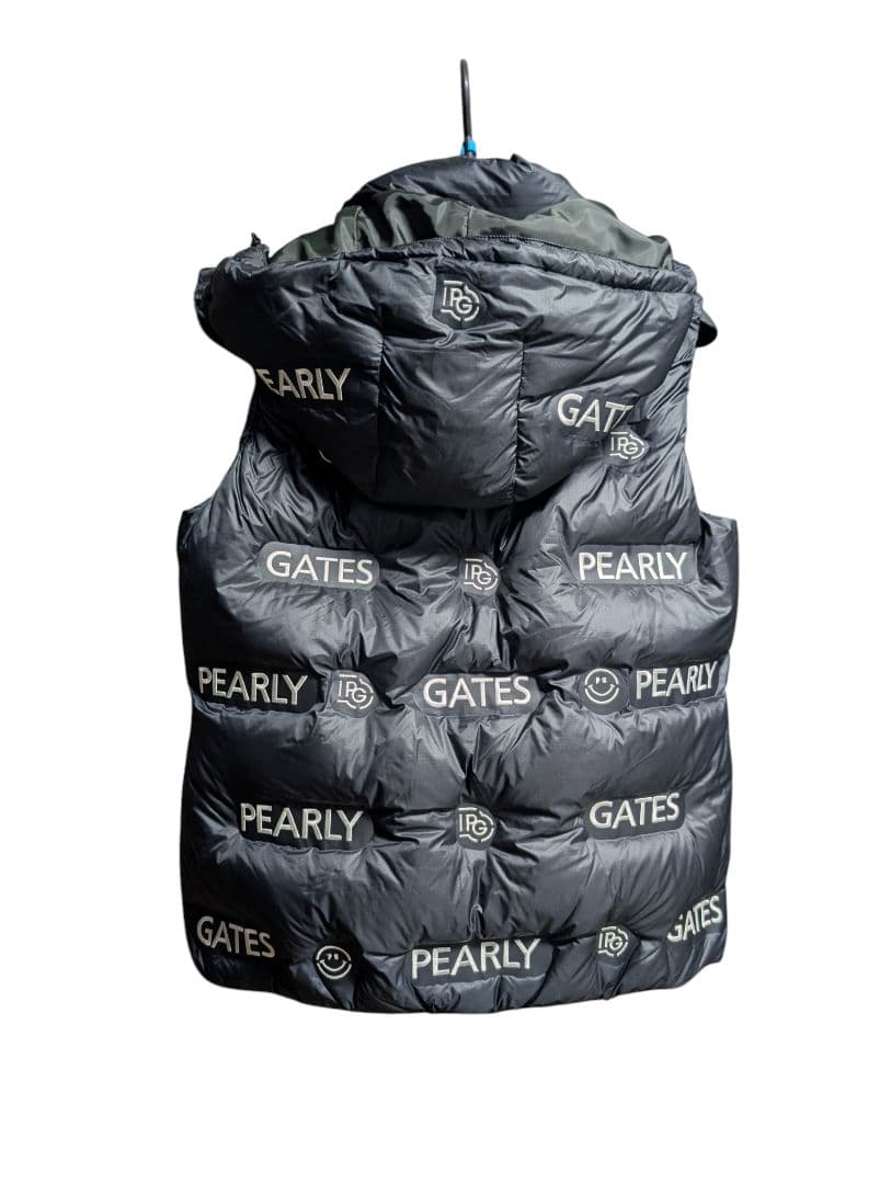 ​パーリーゲイツ ダウンベスト 0 S レディース 黒 総柄 ロゴ ニコちゃん