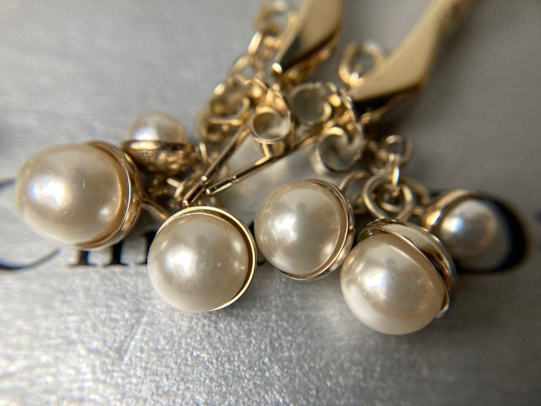 ディオール　6Pフェイクパール　ラージサイズ　フープイヤリング　イエローゴールド