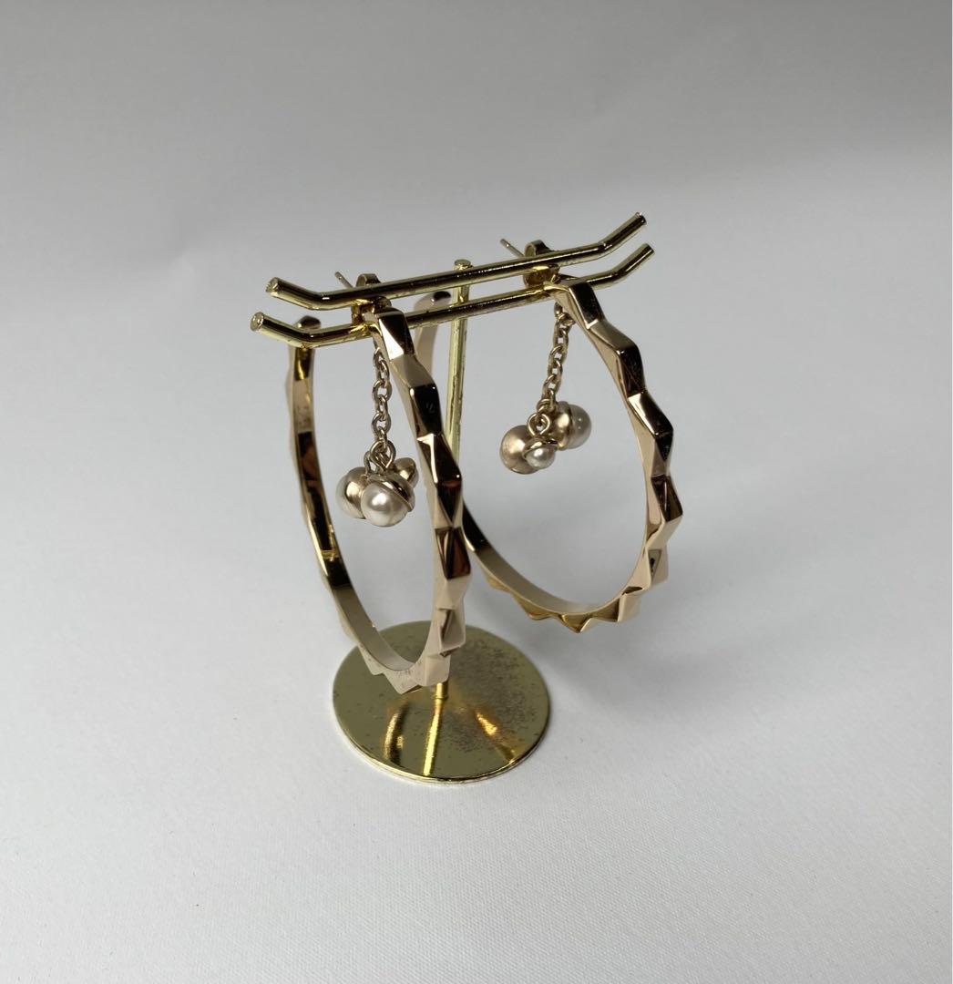 ディオール　6Pフェイクパール　ラージサイズ　フープイヤリング　イエローゴールド