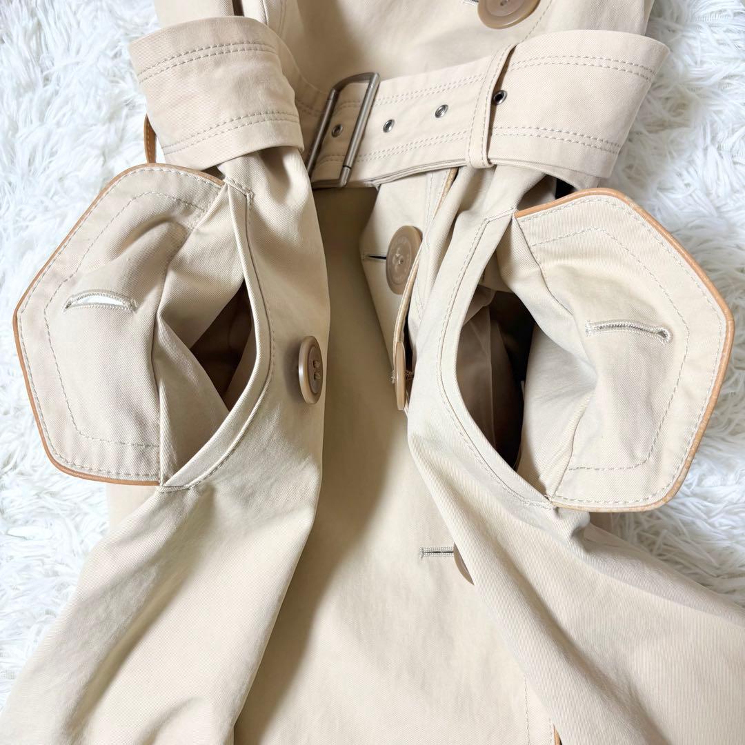 バーバリーブルーレーベル ノバチェック裏地付き トレンチコート ベージュ 牛革